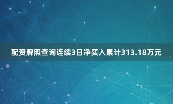 配资牌照查询连续3日净买入累计313.18万元